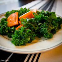 Kale, persimmon, almond salad with lime and honey vinaigrette